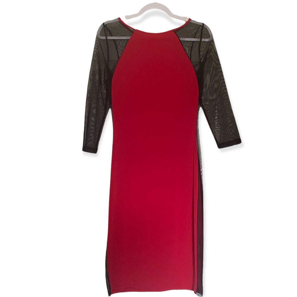 HYPNOTIK RED DRESS WITH BLACK SHEER SLEEVES